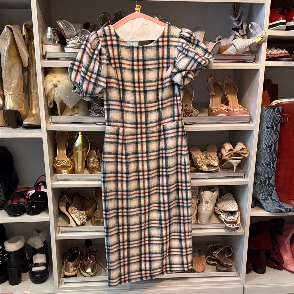 Ivy City Co Plaid Midi Dress - Red, Black, Cream, Green
